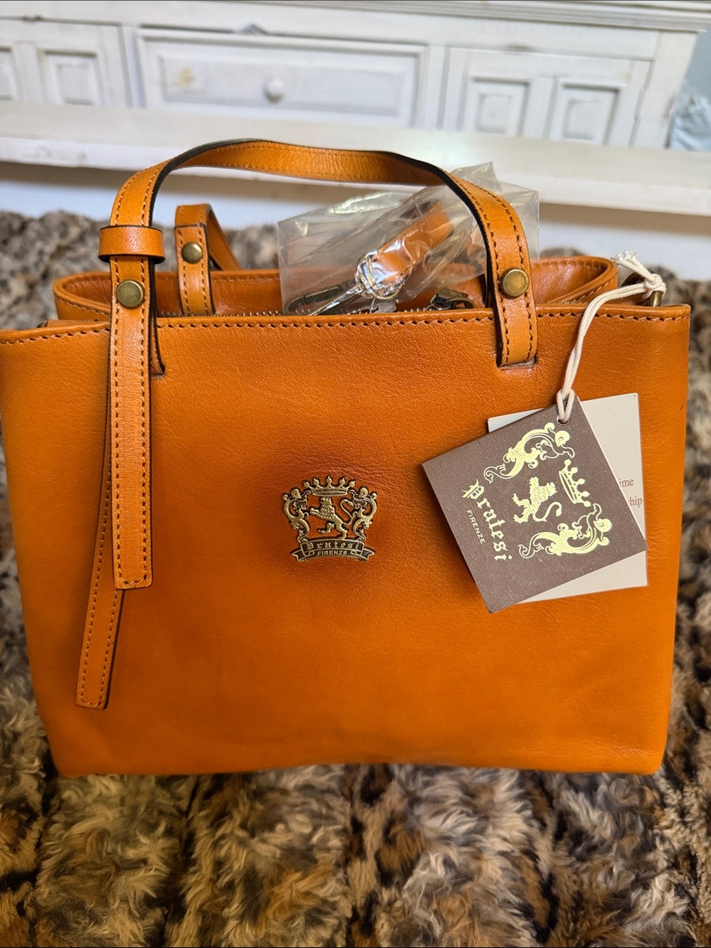 Pratesi Orange Leather Top-Handle Tote